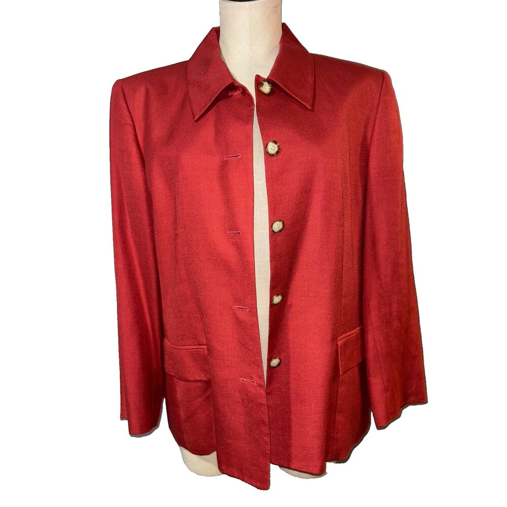 Talbots Women’s Vintage Linen Blend Blazer Jacket size 14 Coral Single Breasted